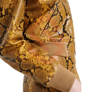 Women's Snake Print Leather Bomber Jacket Turn-down Collar Full Sleeve <b>Zipper</b> Closure Autumn Regular Length - Product Image 3