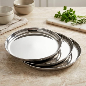 Assiettes rondes en acier inoxydable, finition argent poli, ustensiles de cuisine, meilleur prix. - Product Image 1