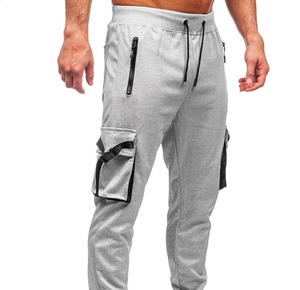 Men's Gray Sweatpants Elastic Waist Drawstring Cargo Pockets Casual Jogger Pants Autumn Wear Men Jogger Trouser for sale - Product Image 2