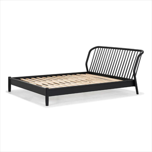 Solid Teak King <b>Bed</b> <b>Frame</b> with Wooden Slat Foundation Straight Panel Headboard and Reinforced Side Rails - Product Image 2