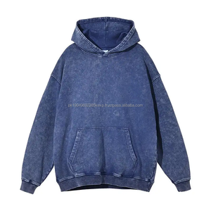 Sweats à capuche épais double couche en relief personnalisés 500gsm 100% coton French Terry No String Hoodie Blue Acid Wash - Product Image 2