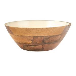 Tazón de madera de mango hecho a mano con interior esmaltado de lunares azules, diseño nórdico para servir comida, uso doméstico. - Product Image 6
