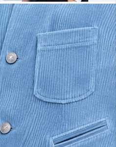 Chaleco de pana para hombre con cuello mandarín, cierre de botones y manga larga - Product Image 6