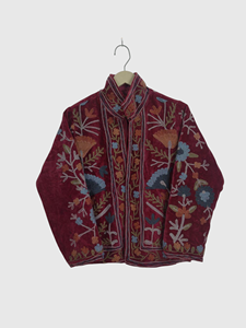 Veste à col mandarin en coton brodée à la main avec des motifs floraux, manches longues, longueur normale, pour femmes adultes, style Prairie Chic, idéale pour le printemps - Product Image 2