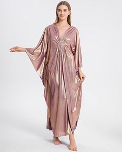 Shimmer V Neck Maxi Abaya <b>Dress</b> Batwing Sleeve <b>Loose</b> Fit Asymmetrical Hem Beaded Silk Women's Evening Party Wear - Product Image 2