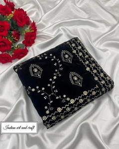 Exquisite <b>Black</b> Bridal <b>Velvet</b> Dupatta with All Over Gold Zari Floral Vine Embroidery Wedding Shawl Stole Exquisite Wedding shawl - Product Image 3