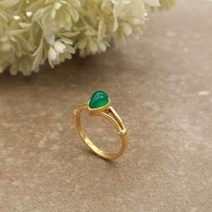 Boho Pear Green Onyx Brass <b>Ring</b> 14K Gold Plated <b>Split</b> Shank Minimalist Statement Unisex Engagement Jewelry - Product Image 4