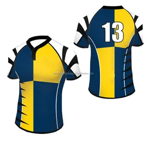 Nova camisa de rugby unissex elegante amarela e marinha moda juvenil slim fit camisas de rugby estampadas por sublimação camisas de rugby da liga