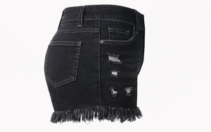 Pantalones cortos de mezclilla rasgados para mujer a la moda – Pantalones cortos de verano con cintura elástica alta y flecos con borlas - Product Image 4