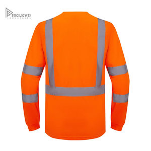 เสื้อยืดทำงานสำหรับผู้ชาย เสื้อเซฟตี้สำหรับงานก่อสร้าง มาตรฐาน ANSI Class 1 สะท้อนแสงสูง ผ้าฝ้าย 100% สกรีนโลโก้ตามสั่ง ลายเรียบ แขนยาว - Product Image 3