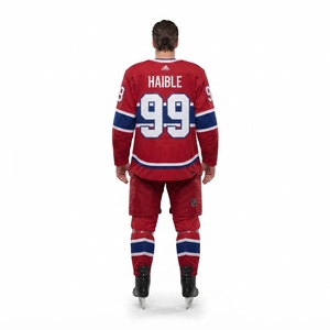 Maillot de hockey pour hommes adultes en maille aérée 100 % polyester, col en V traditionnel à lacets, uniforme de hockey sur glace rayé style Heritage en sergé. - Product Image 2