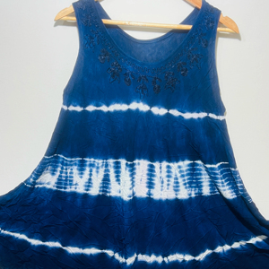 Túnica sin mangas estilo bohemio para mujer, color azul oscuro, con cuello redondo y efecto tie-dye |   Vestido Casual Holgado de Verano con Corte Evase a la Moda - Product Image 1