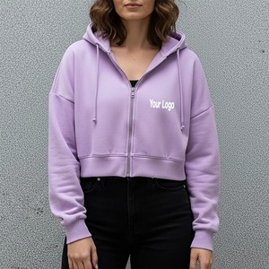 Sudaderas con Capucha para Mujer, Personalizadas al por Mayor, de Primera Calidad, con Bordado 3D, Lavado Ácido, Cierre de Cremallera, 100% Algodón, Felpa, Ecológicas, para Invierno - Product Image 1