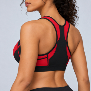 Top Deportivo para Mujer, con Bloques de Color Rojo y Negro, Transpirable, Soporte Medio, Cuello en U, con Costuras, para Fitness - Product Image 4