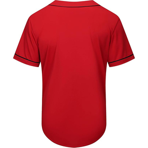Maillot de baseball rouge vif uni classique à boutons pour adulte unisexe avec bordures à fines rayures noires - Product Image 2