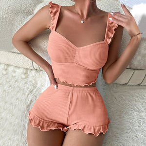 Pajama for Women Set 2 Piece Ruffle <b>Pjs</b> Soft Tank Top and Shorts Sleepwear Set Bridal Pajama Set for Women - Product Image 1