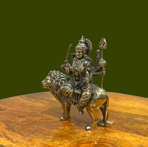 Handcrafted Brass Maa Durga <b>Statue</b> on Lion Hindu Goddess Idol Religious Home Temple Decor - Product Image 2
