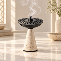 Brûleur d'encens en pierre Bakhoor avec dessus en métal noir, diffuseur d'aromathérapie pour la décoration de la maison, utilisation toute saison printemps-automne
