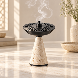 Quemador de Incienso de Piedra con Tapa de Metal Negro, Difusor de Aromaterapia para Decoración del Hogar, Uso en Primavera, Otoño y Todas las Estaciones - Product Image 1