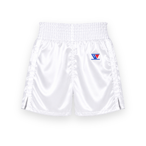 Shorts de boxe professionnels personnalisés en satin 100 % polyester, séchage rapide, respirants et légers pour l'entraînement de boxe - Product Image 1