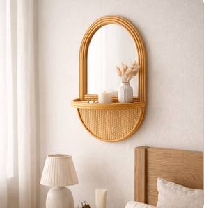 Espejo de pared bohemio de ratán con estante para pasillo, baño y decoración de oficina en casa, espejos de ratán vintage de Vietnam - Product Image 6