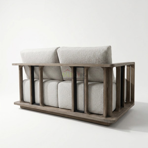 Bromo Loveseat Minimalist Teak Two Seat Garden <b>Sofa</b> with Waterproof Cushion <b>Outdoor</b> Furniture for Villa Hotel & Park - Product Image 6