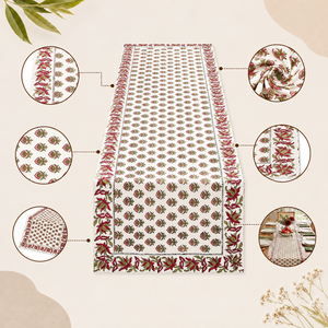 Cotton Hand Block Print <b>Table</b> <b>Runner</b> 15x72 Inch Floral Dining <b>Table</b> <b>Runner</b> for 6 Seater Home Decor - Product Image 6