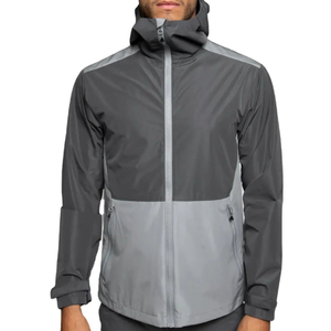 Veste coupe-vent à capuche pour homme, color-block, fermeture éclair frontale, décontractée, pour l'automne, gris, en polyester - Product Image 4