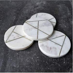 Ensemble de sous-verres en marbre blanc naturel avec support en liège pour la protection de la table à manger et la décoration intérieure moderne de luxe, vente en gros - Product Image 6