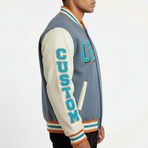 แจ็คเก็ตวาร์ซิตี้แบบกำหนดเองสำหรับผู้ใหญ่ คอตั้ง พร้อมปักชื่อทีม หมายเลข และโลโก้ แจ็คเก็ตเบสบอลแบบ Letterman ผ้าแคนวาส - Product Image 3