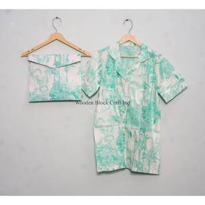 Nueva llegada: Conjunto de pijama indio hecho a mano 100% algodón, transpirable, con estampado vintage, ropa de dormir corta para mujer - Product Image 4