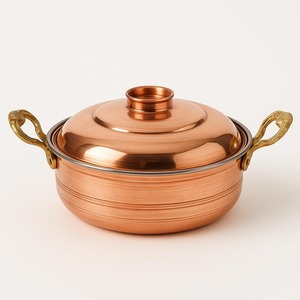 Casserole en cuivre de forme ronde avec couvercle, design classique, ustensile de cuisine en métal durable, lavage à la main uniquement - Product Image 3