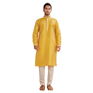 Kurta pour homme de qualité supérieure en coton jaune, coupe ample, tissu en coton doux de qualité supérieure, vêtements ethniques pour fêtes - Product Image 1