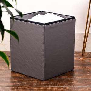 Cubo de Basura Rectangular de Cuero PU, Cubo de Reciclaje Abierto para Interiores, para Hogar, Oficina, Hotel, Verde Oliva - Product Image 3