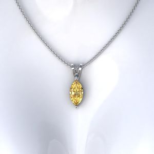 Fancy Yellow Marquise Cut Moissanite Pendant Women's Bunny Ear Bale Necklace 14K Gold Rhodium Plated Luxury IGI Certified - Product Image 1