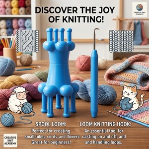 HC0162 Spool Loom w/chrochert and <b>plastic</b> needle| Blue <b>Plastic</b> Spool Loom with Crochet <b>Hook</b> and Needle Portable Crochet Kit - Product Image 1