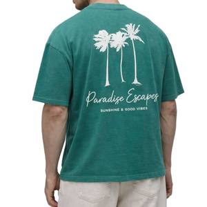 Camiseta de Algodón Teñido para Hombre, Talla Grande, con Logotipo Estampado en la Parte Delantera, Estilo Hip Hop, Ropa Urbana, Producción al por Mayor con Marca Privada OEM - Product Image 3