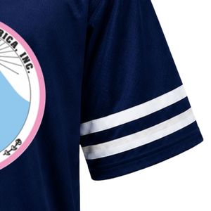 Camiseta Deportiva Azul Marino con Escudo Bordado de Jack & Jill, Cuello en V, Manga Corta, Franja Blanca, Uniforme Personalizado para Equipo Atlético - Product Image 2