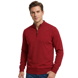 Pull en tricot gris uni pour homme, manches régulières, fermeture éclair 1/4, vêtement d'automne - Product Image 4