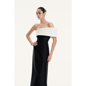 Robes de Soirée Luxueuses pour Femmes en Gros ISOLDE – Robe Longue Asymétrique Anti-Plis, Respirante et Chaude avec Contraste - Product Image 1