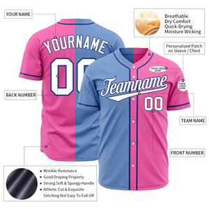 <b>Top</b> Premium Baseball Uniforms Jersey with Premium Quality <b>Mesh</b> Shirts and V Neck Jersey Front Button Short Sleeve Pink Sky <b>Blue</b> - Product Image 3