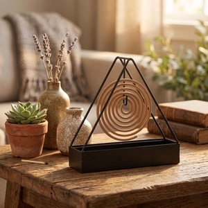 Quemador de Incienso Colgante de Metal Negro Moderno, Caja Rectangular con Marco Triangular, Recolector de Cenizas, Decoración para el Hogar - Product Image 6
