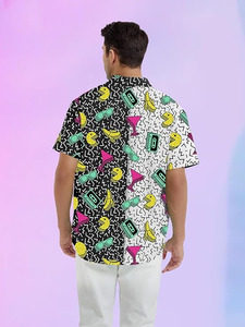 Tenue des années 80 et 90 pour hommes, chemise hawaïenne à manches courtes boutonnée, chemises de plage vintage rétro amusantes - Product Image 3