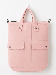 Pink Canvas <b>Tote</b> Bag Zipper Shoulder Handbag with Front Pockets Minimalist Shopping <b>Travel</b> Carryall Custom Closure - Product Image 1