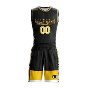 Ensemble de maillots de basket-ball Team City, noir et jaune, logo personnalisé sublimé, maille respirante, vêtements de sport unisexes pour adultes - Product Image 1