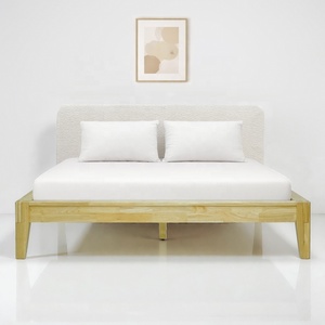 High Quality Rubberwood <b>Bed</b> with Upholstered Headboard Tool-Free Easy Assembly Japanese Joinery Platform <b>Bed</b> Vietnam Furniture - Product Image 1