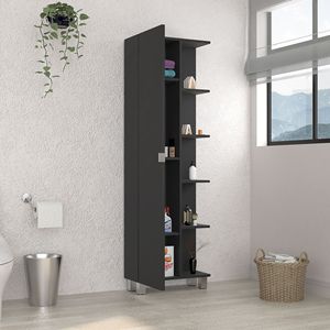 Mobiletto angolare Womppi a porta singola con cinque ripiani aperti, finitura nero wengue, per bagno - Product Image 1