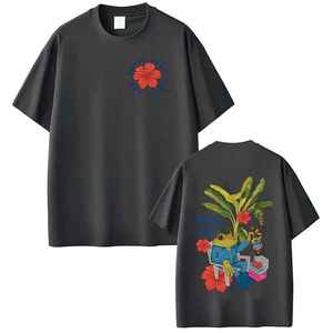 T-shirt rose surdimensionné à manches courtes pour homme, imprimé floral grenouille, col rond, style décontracté, 100 % coton jersey respirant 320g, numérique - Product Image 3