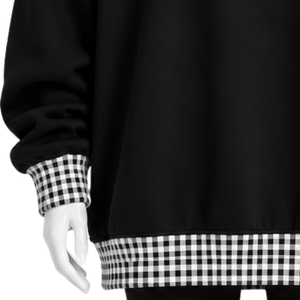 <b>Mens</b> <b>Black</b> Oversized Crewneck <b>Sweatshirt</b> Gingham Check Trim Long Sleeve Casual Pullover Fashion Streetwear Athletic Sports Top - Product Image 6