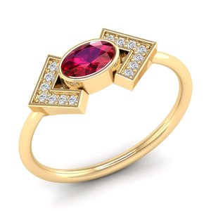 แหวนเพชรโมอิสซาไนต์ทรงรีประดับทับทิม 0.5 กะรัต ทองคำขาว 14K ยี่ห้อ REYES Luxury พร้อมใบรับรอง GRA สำหรับผู้หญิง เครื่องประดับชั้นดี - Product Image 2
